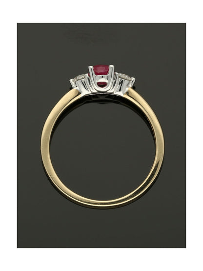 Ruby and Diamond 3 Stone Ring in 9ct Yellow Gold