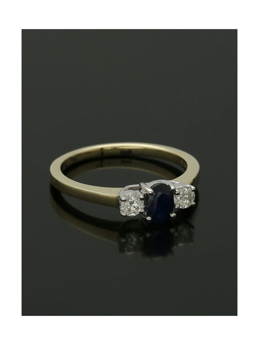 Sapphire & Diamond Three Stone Ring in 9ct Yellow Gold