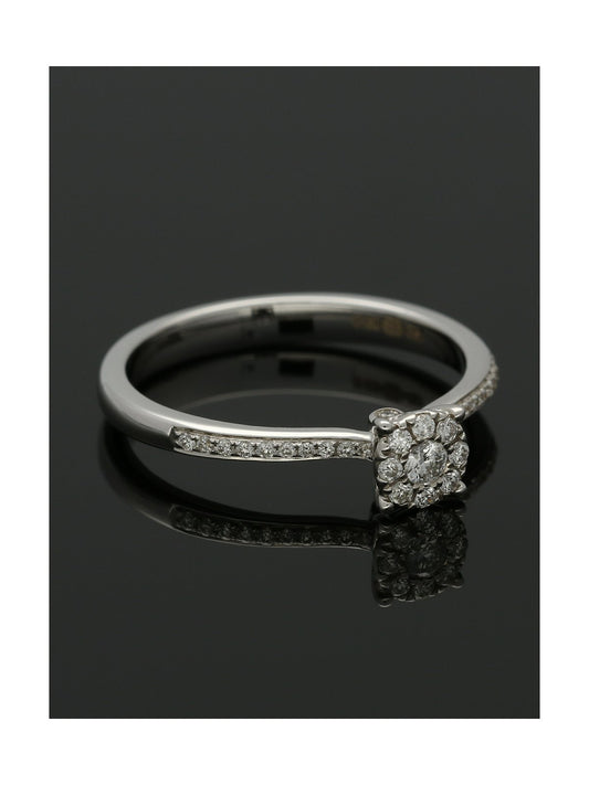Diamond Cluster Ring 0.18ct Round Brilliant Cut in 18ct White Gold with Diamond Shoulders
