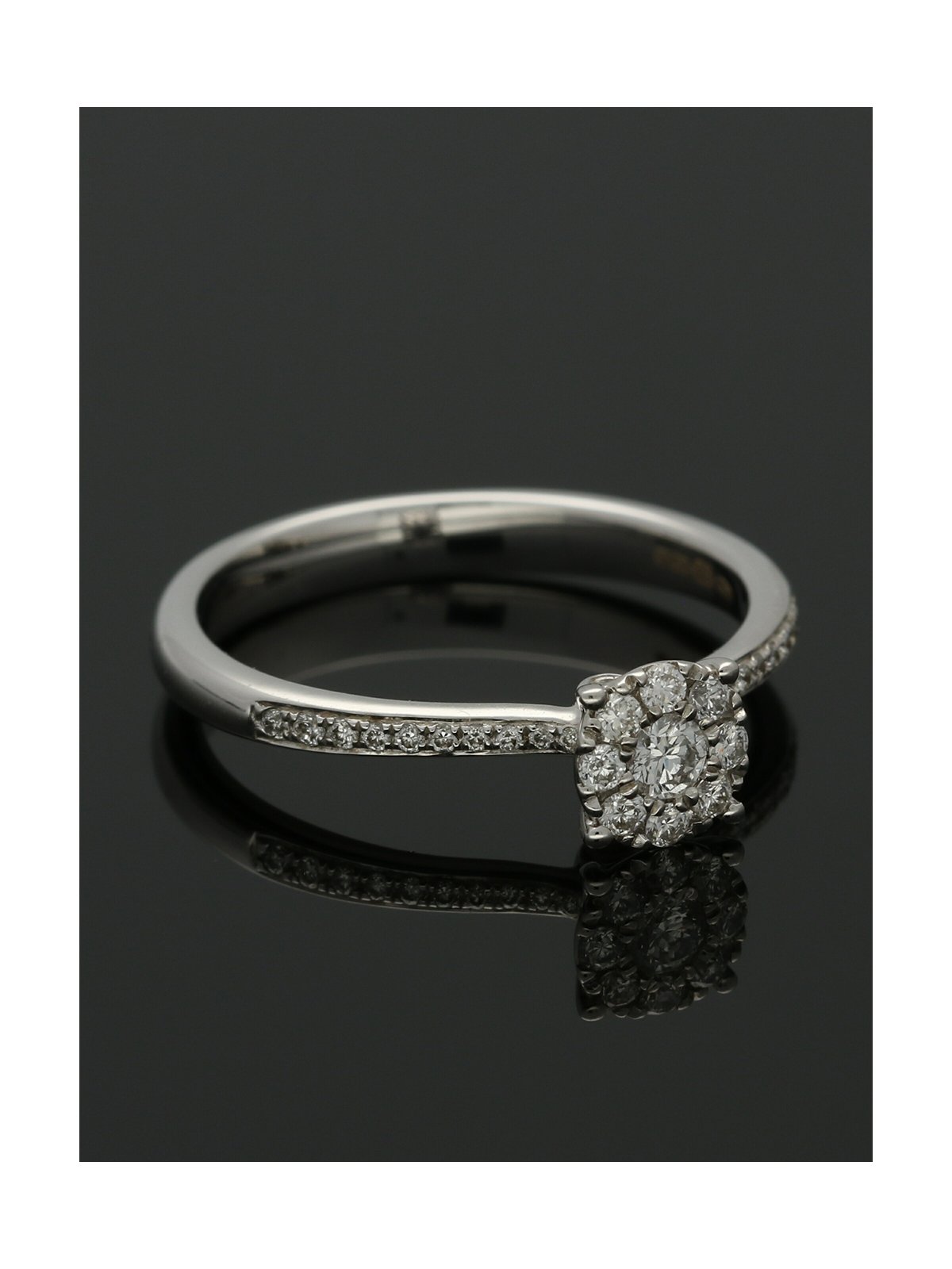 Diamond Cluster Ring 0.25ct Round Brilliant Cut in 18ct White Gold with Diamond Shoulders
