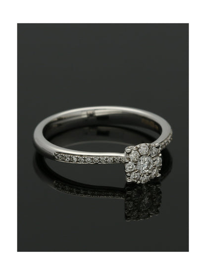 Diamond Cluster Ring 0.25ct Round Brilliant Cut in 18ct White Gold with Diamond Shoulders