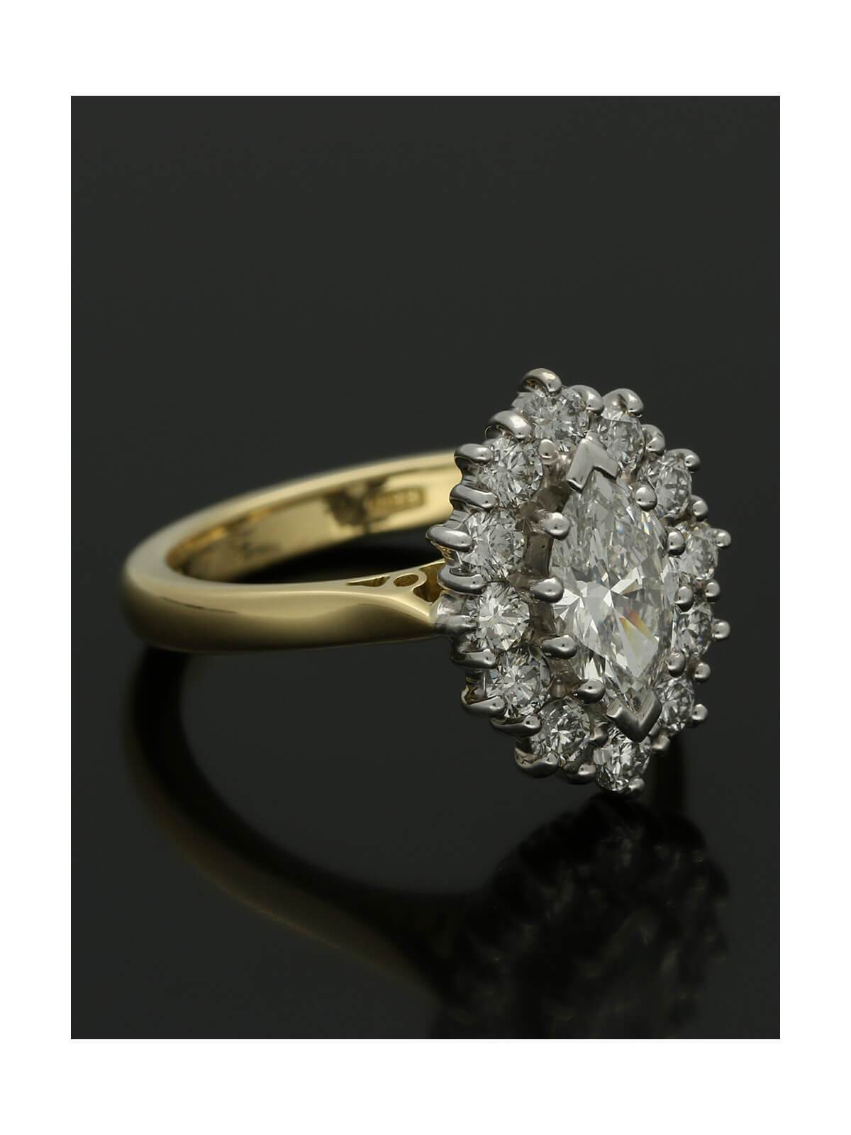 Diamond Cluster Ring 1.45ct Marquise & Brilliant Cut in 18ct Yellow & White Gold