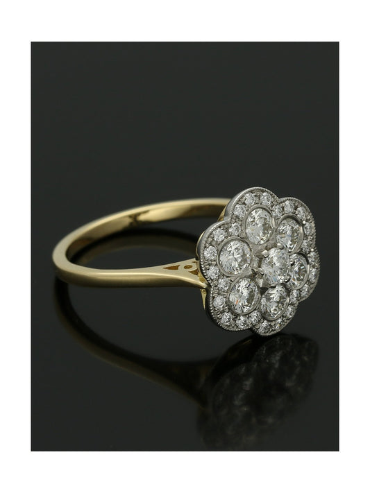Diamond Cluster Ring 1.12ct  Round Brilliant Cut in 18ct Yellow Gold and Platinum