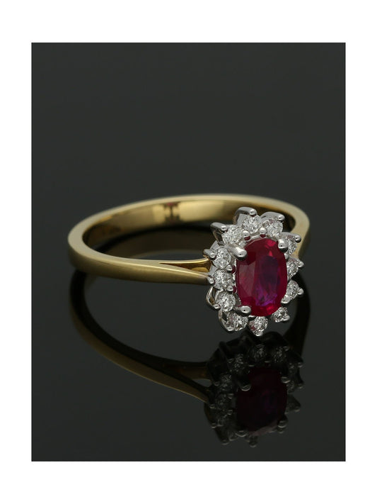 Ruby & Diamond Cluster Ring in 18ct Yellow & White Gold