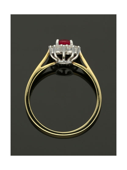 Ruby & Diamond Cluster Ring in 18ct Yellow & White Gold