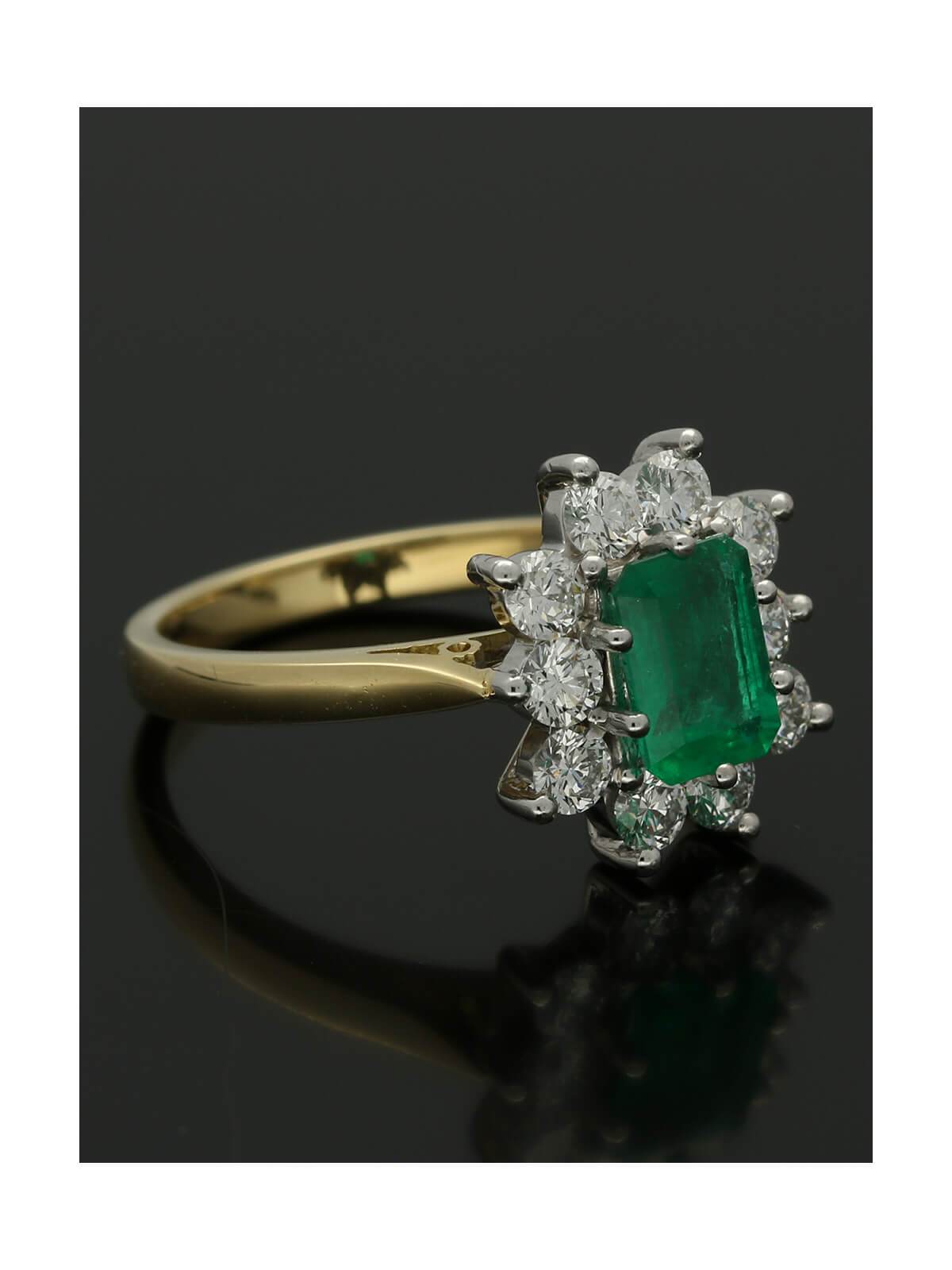 Emerald & Diamond Cluster Ring in 18ct Yellow & White Gold
