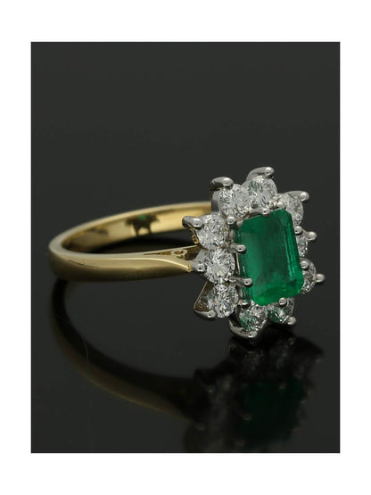 Emerald & Diamond Cluster Ring in 18ct Yellow & White Gold