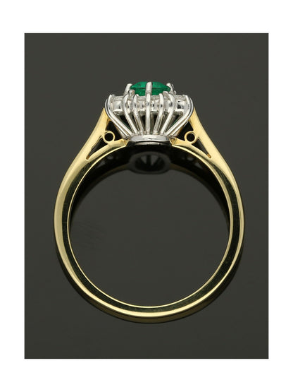 Emerald & Diamond Cluster Ring in 18ct Yellow & White Gold
