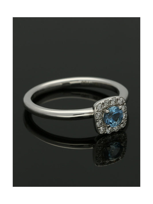 Aquamarine & Diamond Cluster Ring in 18ct White Gold