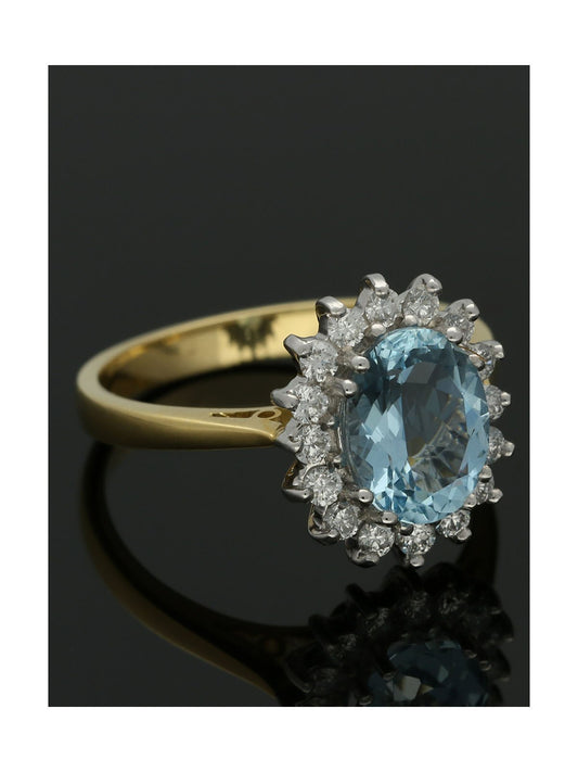Aquamarine & Diamond Cluster Ring in 18ct Yellow & White Gold