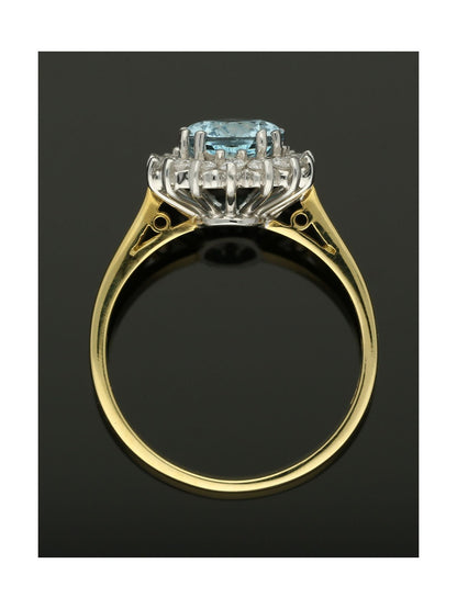 Aquamarine & Diamond Cluster Ring in 18ct Yellow & White Gold