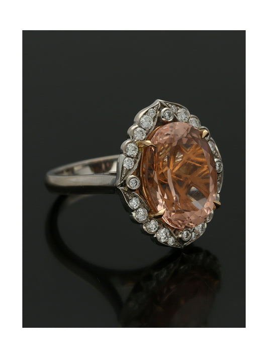 Morganite & Diamond Cluster Ring Oval Cut in 18ct White & Rose Gold