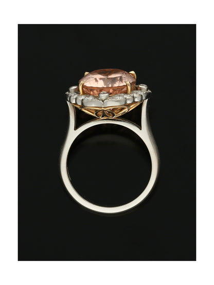 Morganite & Diamond Cluster Ring Oval Cut in 18ct White & Rose Gold