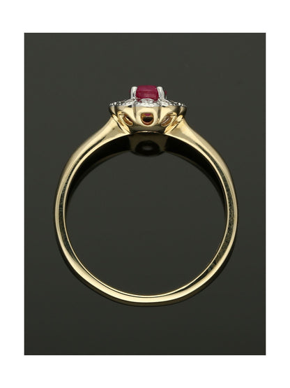 Ruby & Diamond Cluster Ring in 9ct Yellow & White Gold