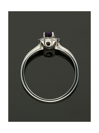 Amethyst & Diamond Cluster Ring in 9ct White Gold