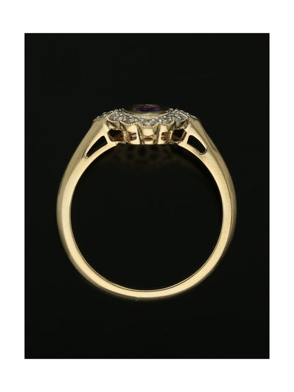 Amethyst & Diamond Marquise Rubover Cluster Ring in 9ct Yellow Gold