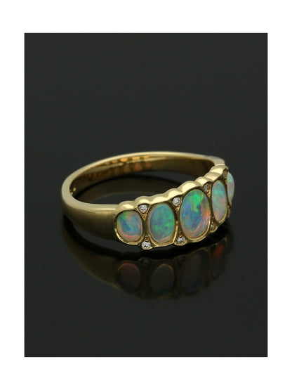 Opal & Diamond Five Stone Ring in 18ct Yellow Gold
