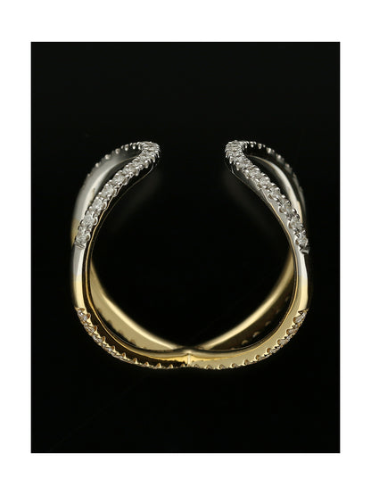 Diamond Reversible Crossover Ring Round Brilliant Cut in 18ct Yellow and White Gold