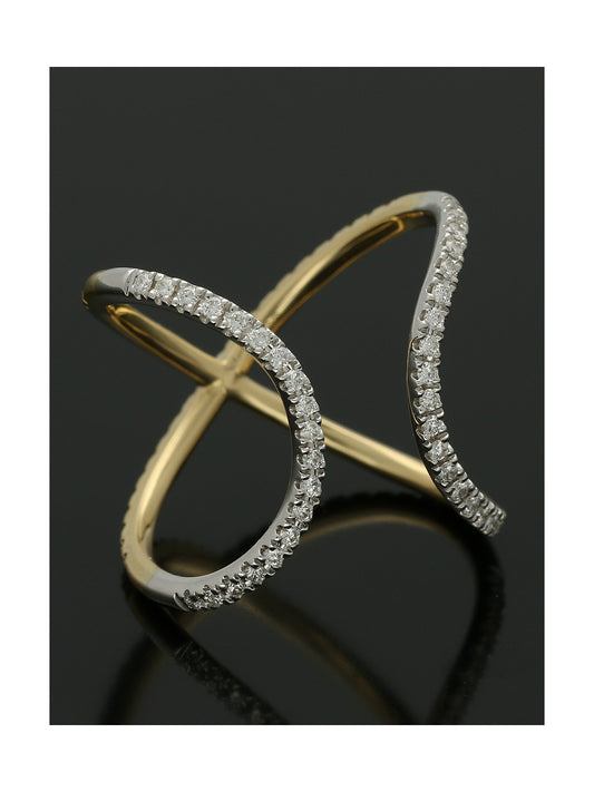Diamond Reversible Crossover Ring Round Brilliant Cut in 18ct Yellow and White Gold