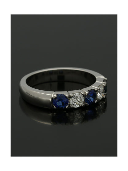 Sapphire & Diamond Five Stone Ring Round Brilliant Cut in Platinum