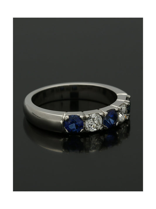 Sapphire & Diamond Five Stone Ring Round Brilliant Cut in Platinum