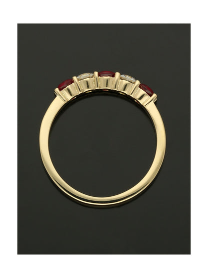 Ruby & Diamond Five Stone Ring Round Brilliant Cut in 18ct Yellow Gold