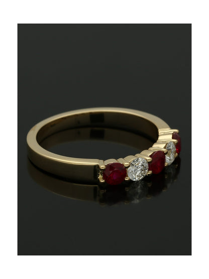 Ruby & Diamond Five Stone Ring Round Brilliant Cut in 18ct Yellow Gold