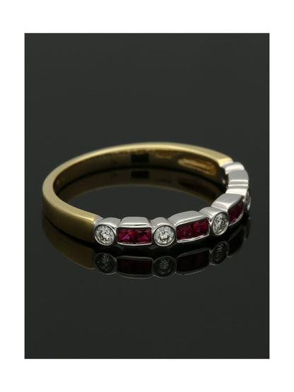 Ruby & Diamond Half Eternity Ring in 18ct Yellow & White Gold