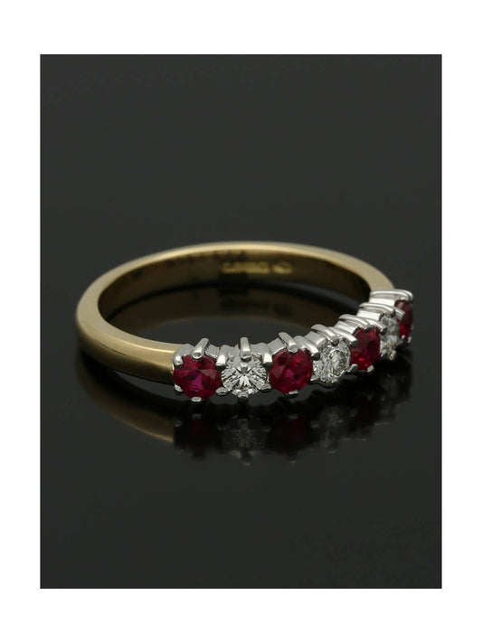 Ruby & Diamond Half Eternity Ring in 18ct Yellow & White Gold