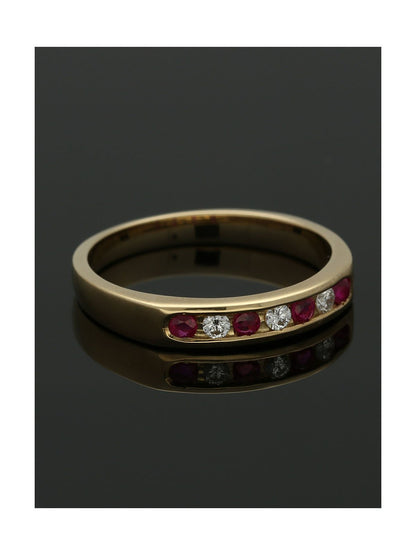 Ruby & Diamond Half Eternity Ring in 9ct Yellow Gold