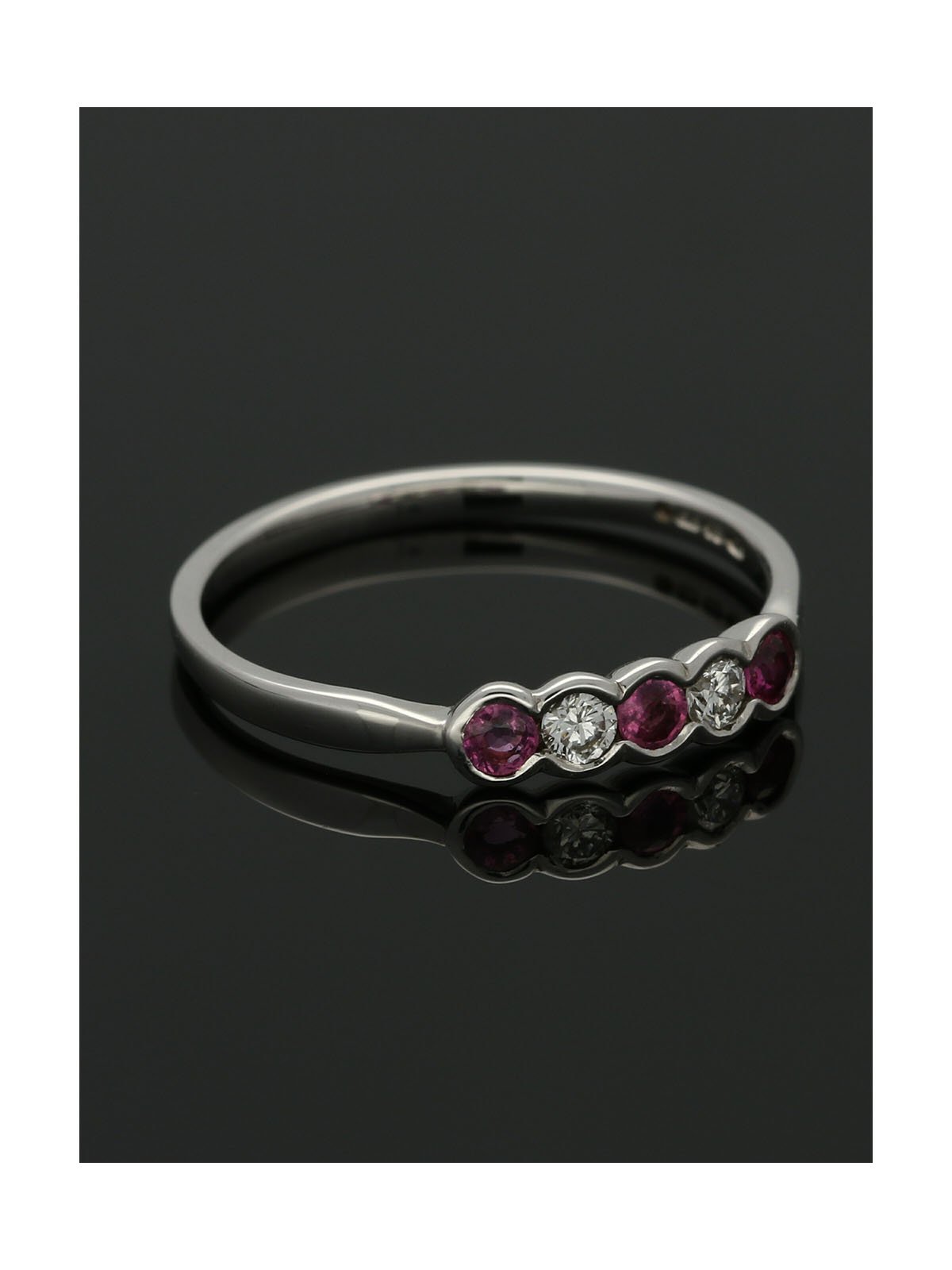 Ruby & Diamond Five Stone Ring in 9ct White Gold