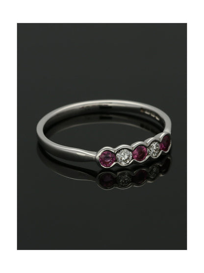 Ruby & Diamond Five Stone Ring in 9ct White Gold