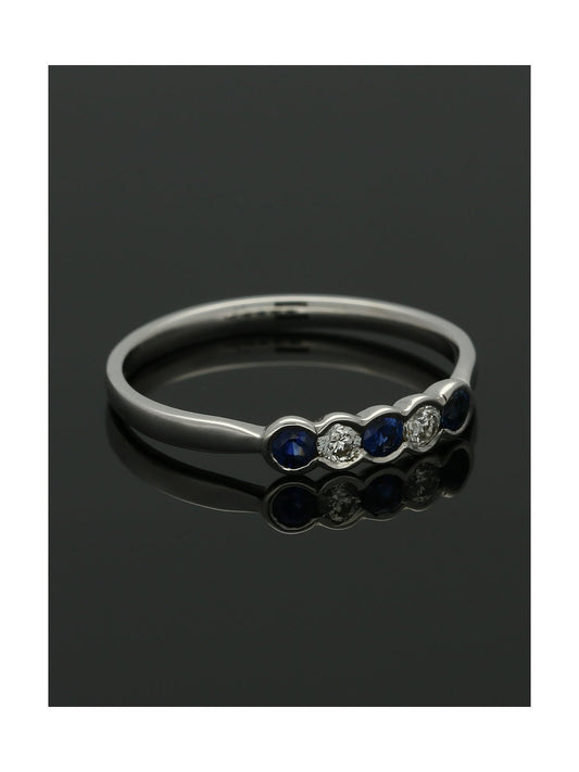 Sapphire & Diamond Five Stone Ring in 9ct White Gold