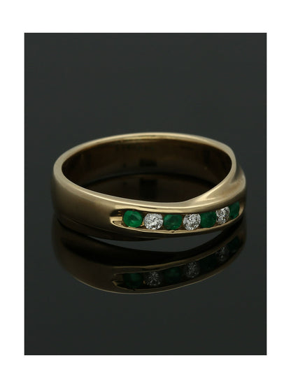 Emerald & Diamond Half Eternity Ring in 9ct Yellow Gold