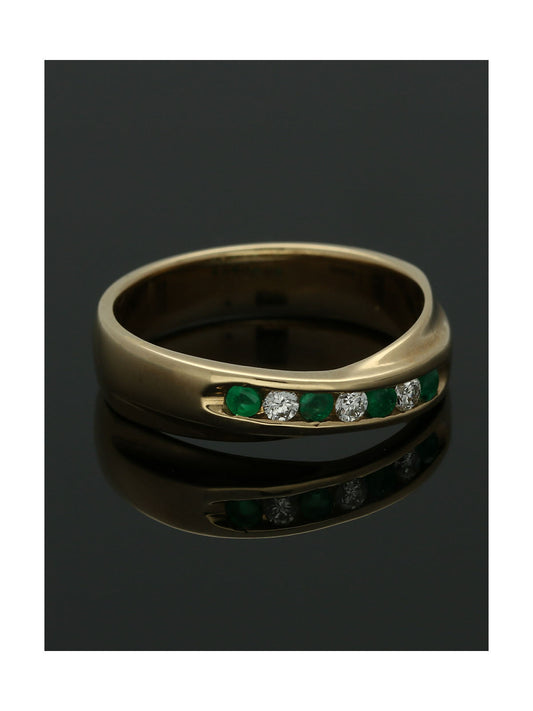 Emerald & Diamond Half Eternity Ring in 9ct Yellow Gold
