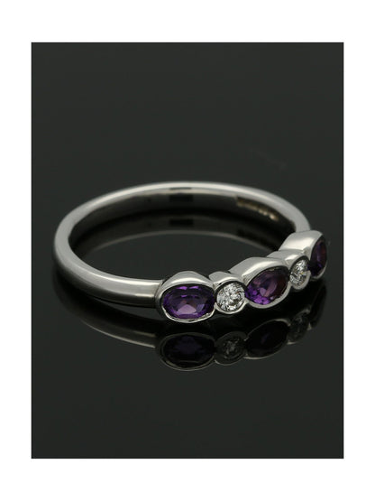 Amethyst & Diamond Five Stone Ring in 9ct White Gold
