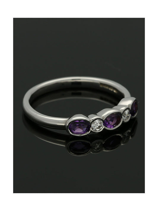 Amethyst & Diamond Five Stone Ring in 9ct White Gold