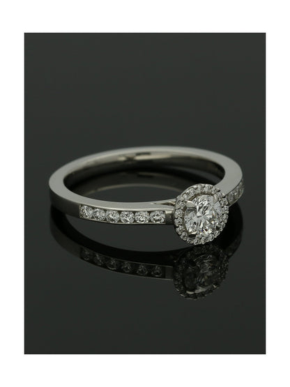 Diamond Halo Engagement Ring 0.33ct Certificated Round Brilliant Cut in Platinum with Diamond Shoulders