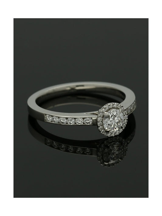 Diamond Halo Engagement Ring 0.33ct Certificated Round Brilliant Cut in Platinum with Diamond Shoulders