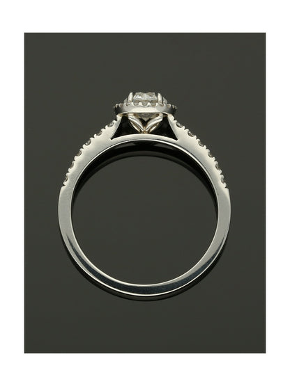 Diamond Halo Engagement Ring 0.50ct Certificated Round Brilliant Cut in Platinum with Diamond Shoulders