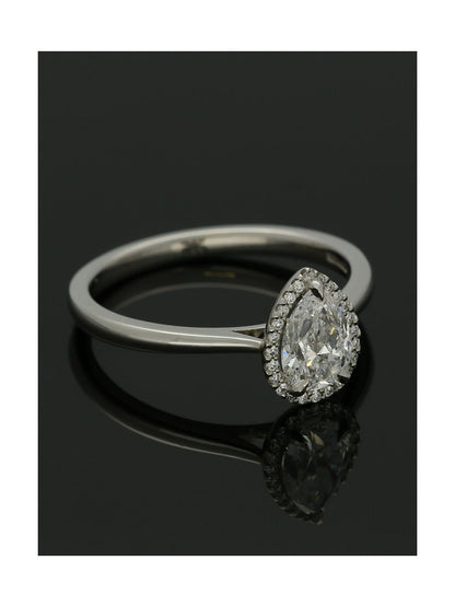 Diamond Halo Engagement Ring 0.70ct Certificated Pear Cut in Platinum