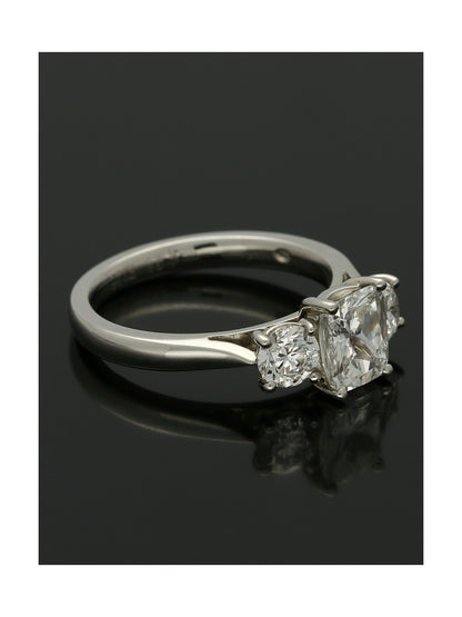 Diamond Three Stone Ring 2.00ct Certificated Cushion & Round Brilliant Cut in Platinum