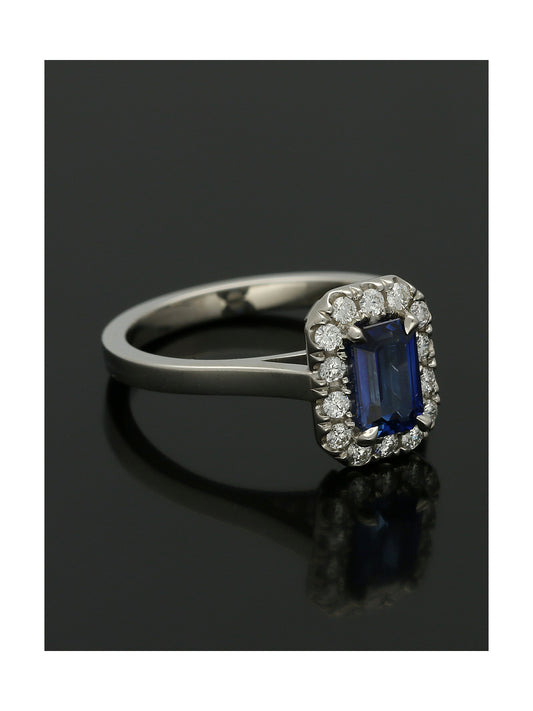 Sapphire & Diamond Cluster Ring Emerald & Round Brilliant Cut in Platinum