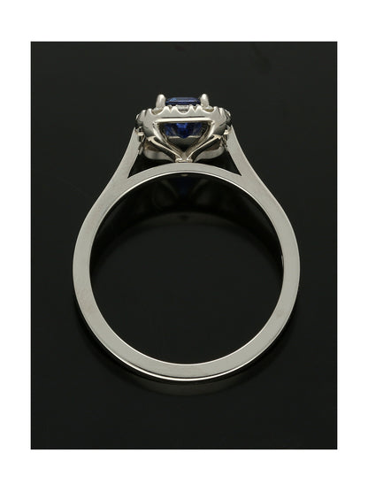 Sapphire & Diamond Cluster Ring Emerald & Round Brilliant Cut in Platinum