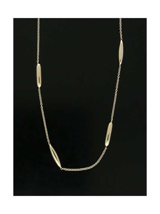 Polish Long Oval Bean Shaped Beaded Station Necklace in 9ct Yellow Gold