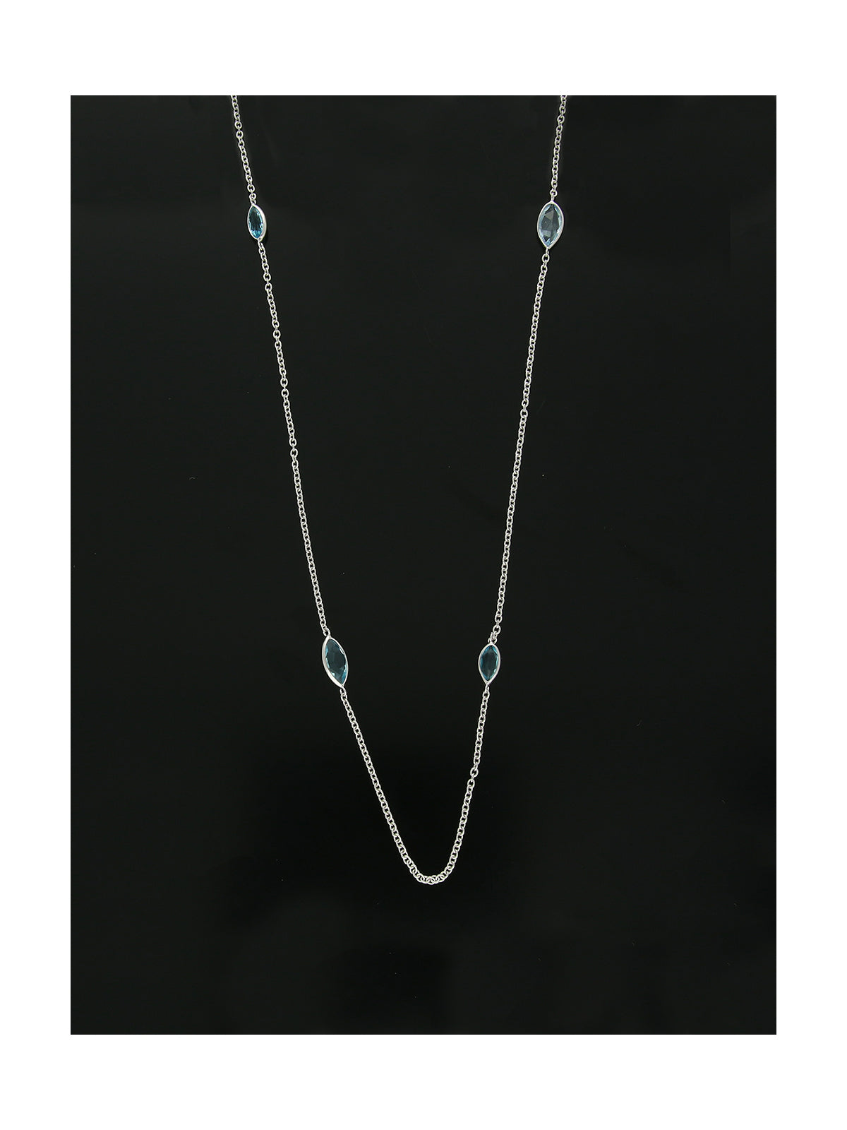 Marquise Blue Topaz Bead Necklace in 9ct White Gold