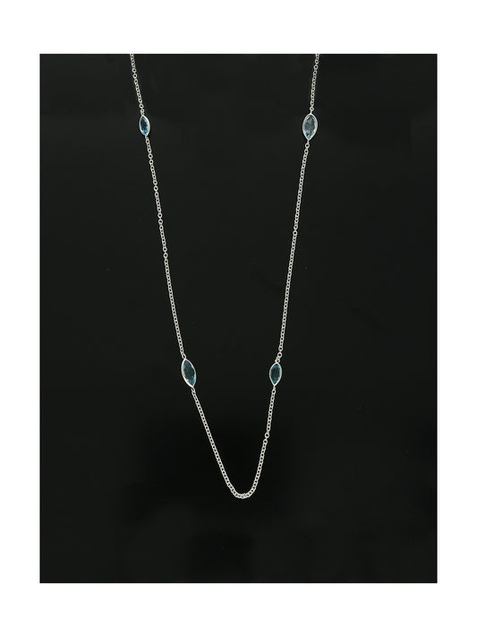 Marquise Blue Topaz Bead Necklace in 9ct White Gold
