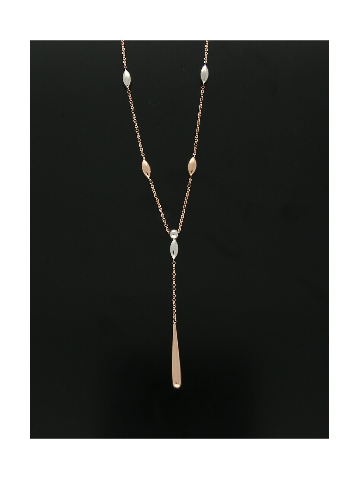Beaded Bomb Drop Necklace in 9ct White & Rose Gold