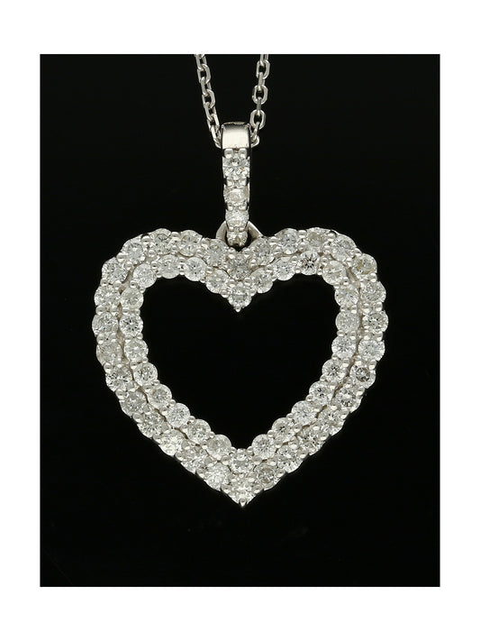 Diamond Open Heart Pendant Necklace 0.64ct in 9ct White Gold