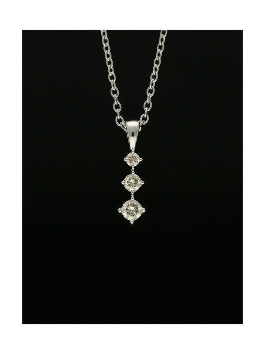 Diamond Three Stone Drop Pendant Necklace in 9ct White Gold